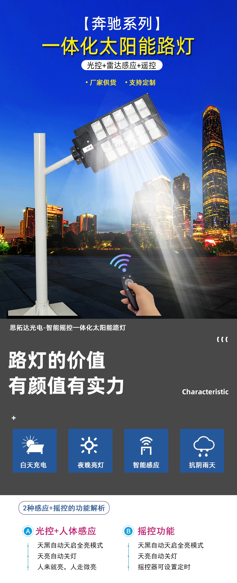 搖控一體化太陽(yáng)能路燈